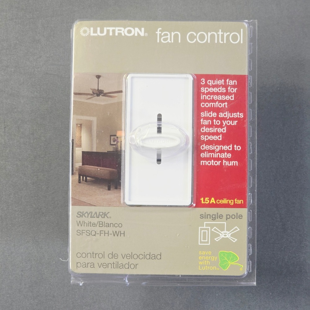 Lutron Skylark SFSQ-FH-WH Fan Control Single Pole White 1.5A Slider